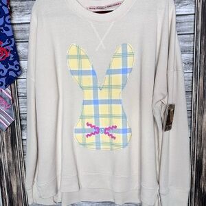 CHandmade Upcycled Repurposed Rework Plaid Bunny Easter Sweatshirt Gypsy Hippie